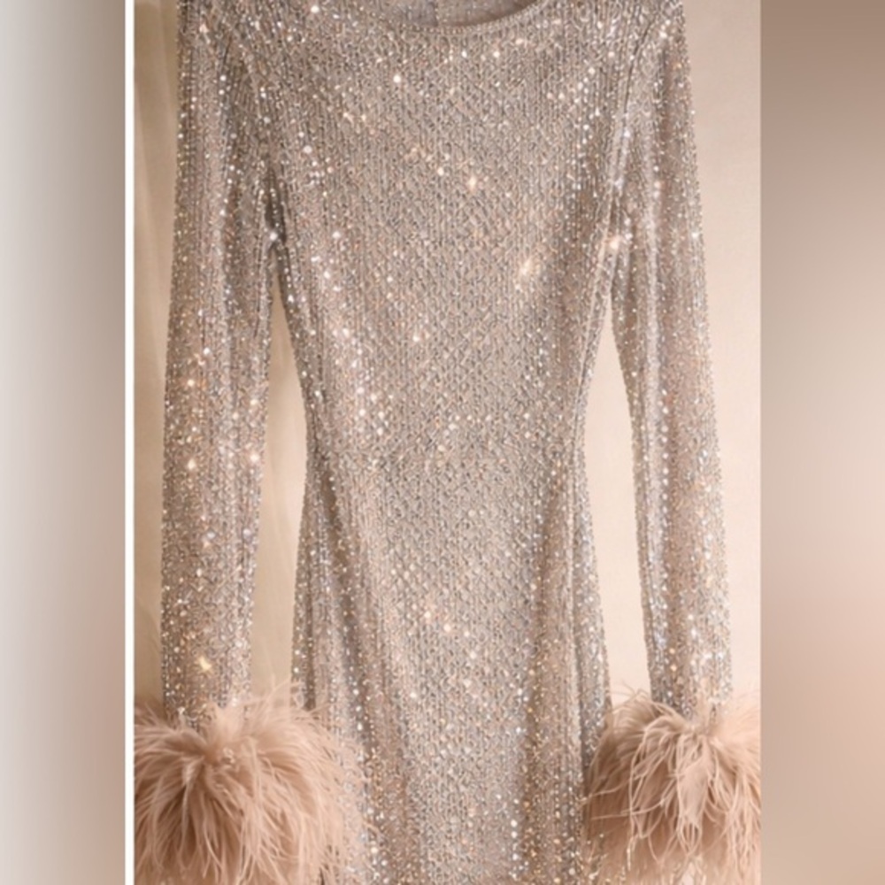 Rhinestone Ostrich Feather Dress | Statement Glam Piece| wore in ST BARTHS